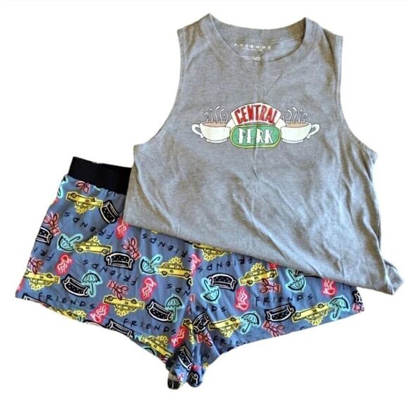 FRIENDS Y2K Grey Central Perk Printed Tank Top and Shorts Pajama Set Size XL - Picture 4 of 16